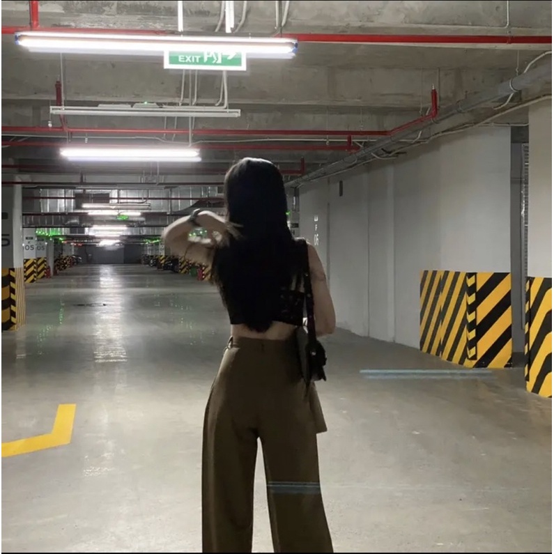 Quần suông phong cách uzzang Nâu Đen