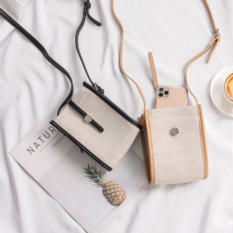 Túi Đeo Chéo Vải canvas Màu Sắc Tương Phản Phong Cách Hàn Quốc Cổ Điển Dành Cho Nữ