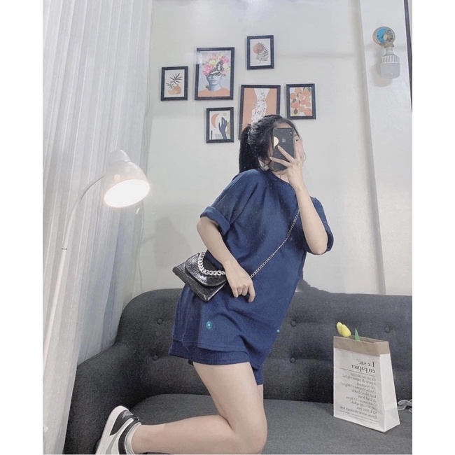 Set Trơn Tổ Ong Cộc Tay Nữ [FREESHIP]  Bộ quần short đùi áo  form rộng tay lỡ, sooc phông mặc ở nhà Ulzzang