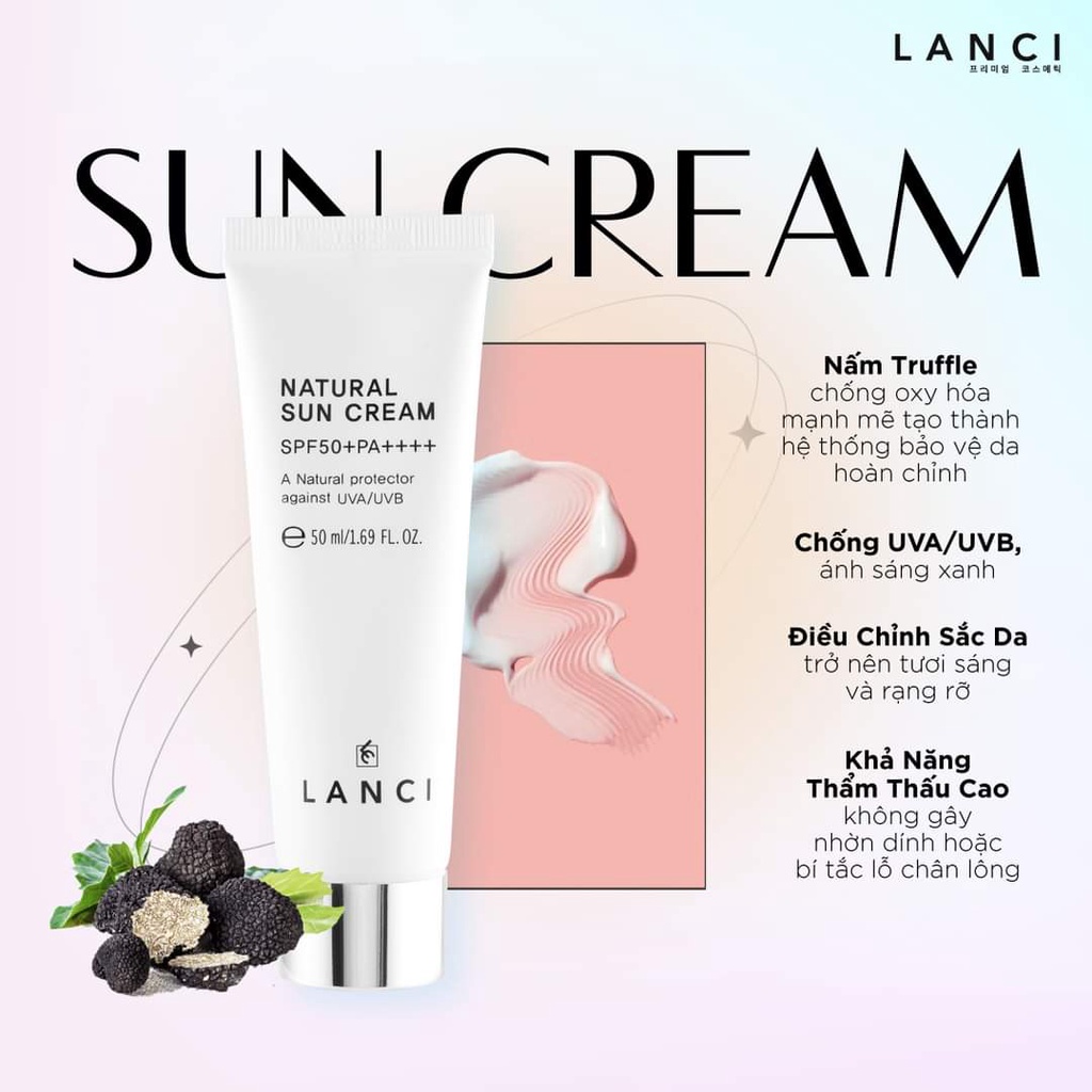 Kem Chống Nắng Hàn Quốc Lanci Chính Hãng Dưỡng Ẩm Kiềm Dầu Dưỡng Da Trắng Sáng Natural SunCream 50ml SPF50 PA++++