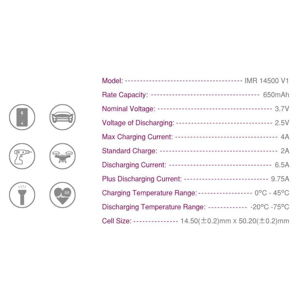 Pin sạc Efest IMR 14500 650mAh 9.75A