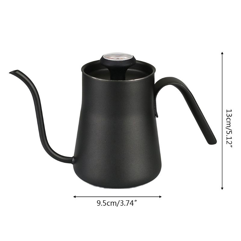 HO 450ml Stainless Steel Coffee Kettle Gooseneck Nozzle Fine Mouth Pot Pour Over Coffee Pot with Thermometer for Kitchen