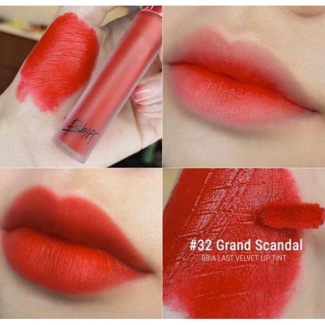 Son kem lì Bbia Last Velvet Lip Tint màu 32 Grand Scandal -Đỏ Tươi New