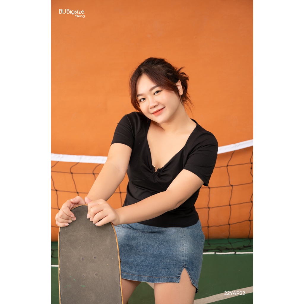 Áo thun khoét trang trí ngực BIGSIZE (55kg đến 95kg) - 22YAP22 - [BU Bigsize Young]