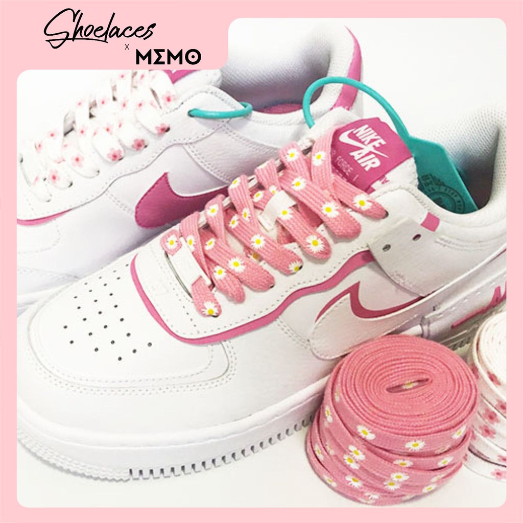 Dây Giày Custom Air Force 1 Shadow Magic Flamingo- Dây Giày Phụ Kiện Hoa Cúc Màu Hồng Shoelaces Memo