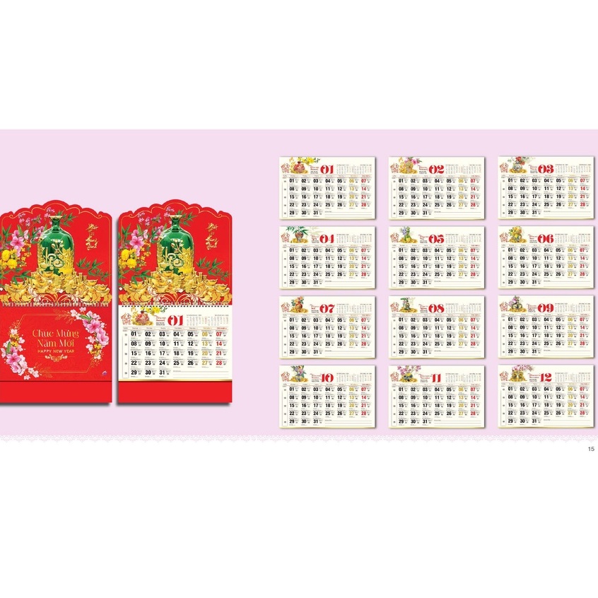 Lịch Treo Tường 2022 - Lịch Âm Dương 12 tờ 30x40cm mỗi tháng là 1 tờ, Lịch Tết 2022 NHÂM DẦN
