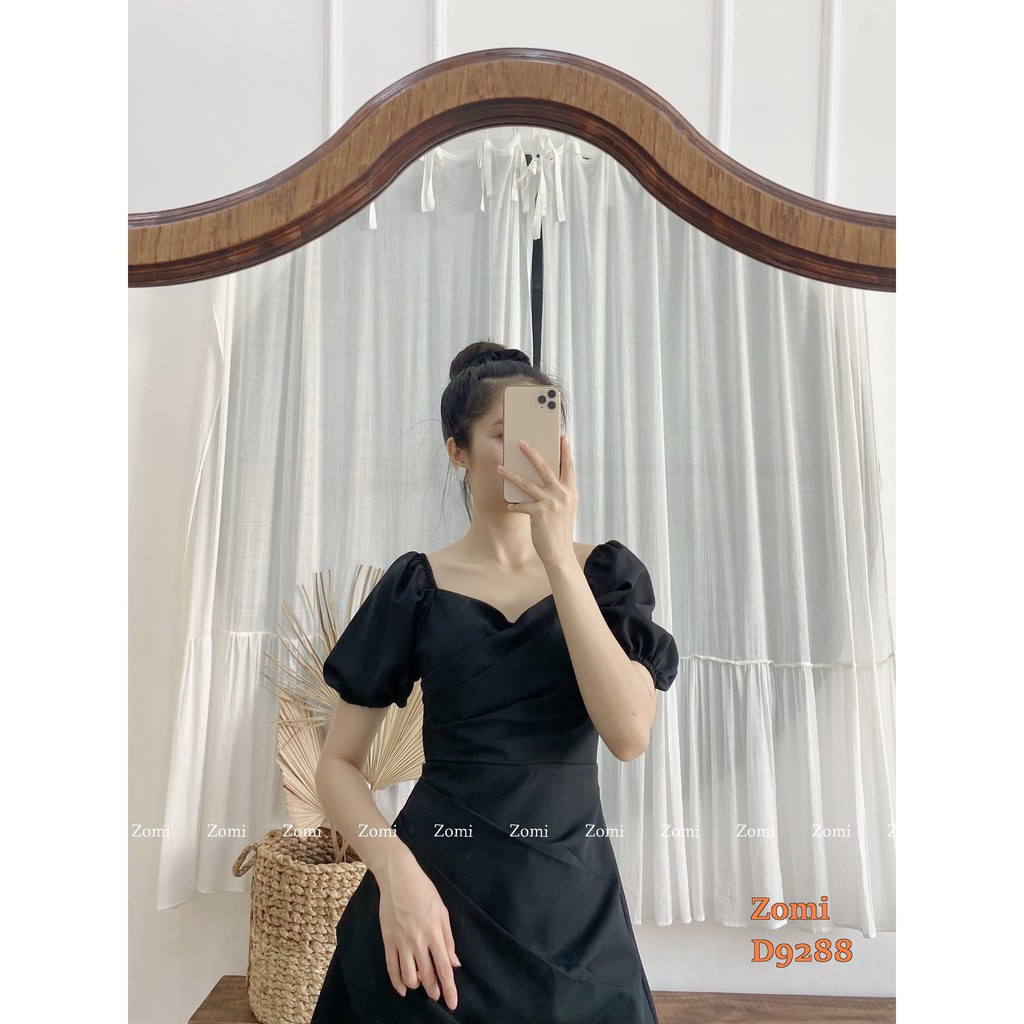 Đầm nữ dự tiệc cổ chéo thiết kế tay phồng sang trọng cao cấp thiết kế ZOMI D9288 | BigBuy360 - bigbuy360.vn