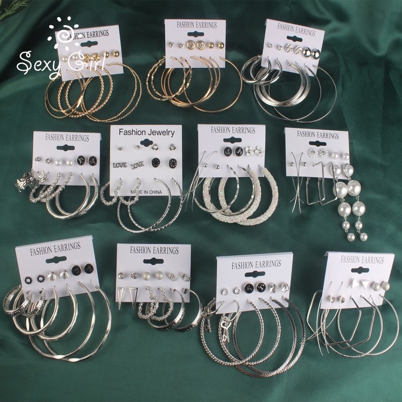 Bộ Khuyên Tai Tròn Lớn Đơn Giản Đính Ngọc Trai Nhân Tạo Cho Nữ