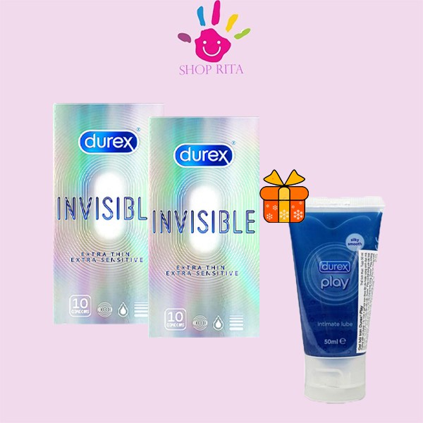 [Sỉ durex][COMBO] 2 hộp Bao cao su SIÊU MỎNG ÔM SÁT Durex Invisible TẶNG 1 Gel Play 50 ml