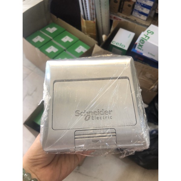 Ổ âm sàn Schneider cho Concept có đế âm màu nhũ bạc CON224_ABE_G5