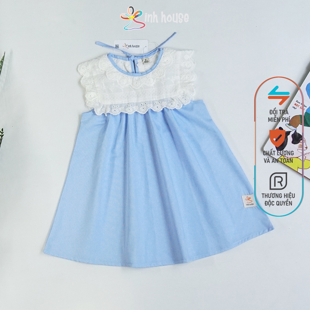 Váy Đầm Phối Ren Xinh House Cho Bé Gái Màu Xanh Dương V018