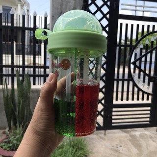[ HÀNG CÓ SẴN GIAO NGAY ] BÌNH NƯỚC 2 NGĂN 2 ỐNG HUT  420ML SIÊU TIỆN LỢI TẶNG KÈM STICKER CỰC DỄ THƯƠNG