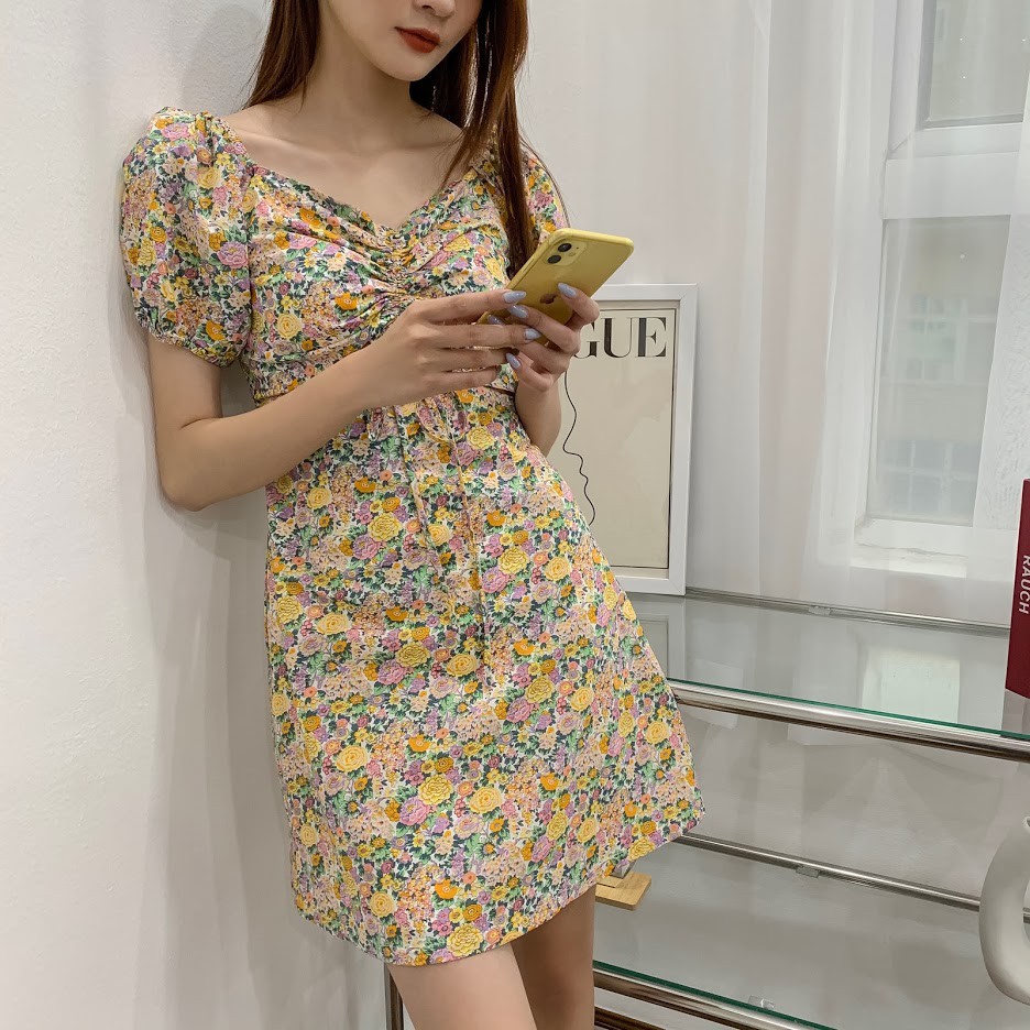 Váy Liền Hoa Nhí Tay Bồng Wini [MÉO SHOP]