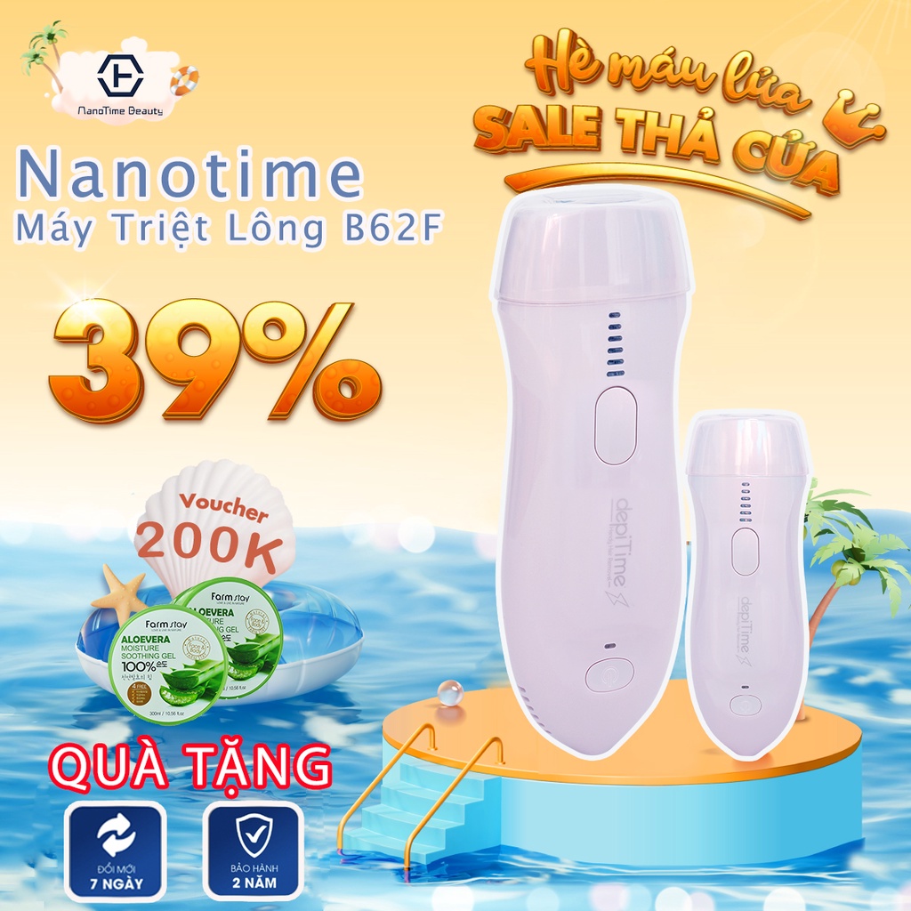 Máy triệt lông vĩnh viễn tại nhà Nanotime B62F HT Beauty IPL và trẻ hóa da mặt & body, không đau rát, có cảm biến màu da