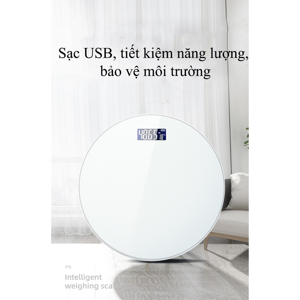 Cân sức khỏe, cân điện tử TCL  sạc bằng USB mặt kính cường lực (loại tốt) (có cảm biến nhiệt độ) (không cần mua pin)