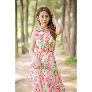 maxi cổ yếm buộc nơ bên sườn cổ có chun eo