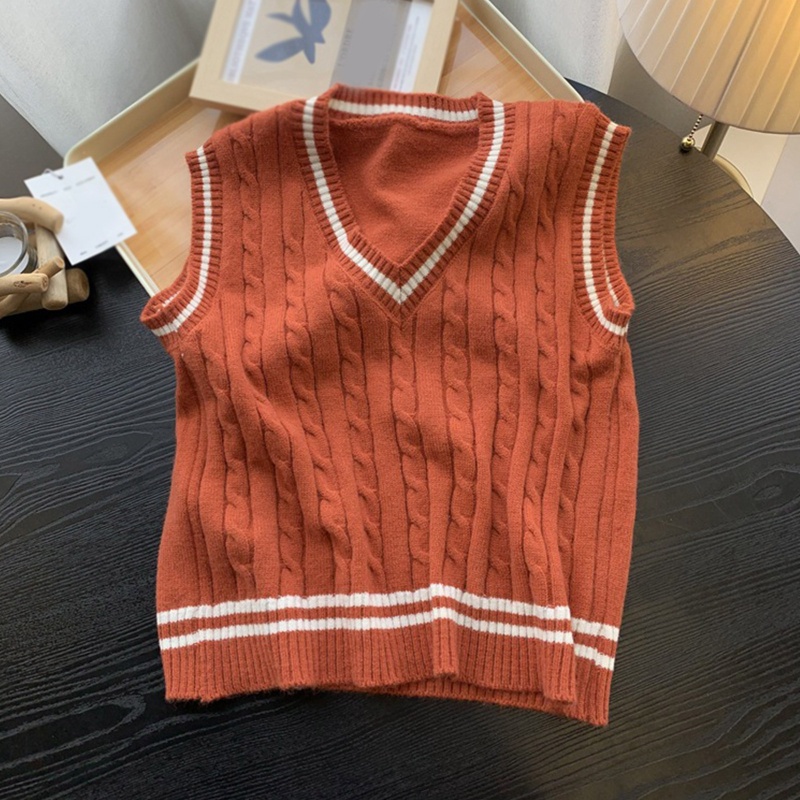 Áo Sweater Dệt Kim Không Tay Cổ Chữ V Dáng Rộng Họa Tiết Kẻ Sọc Thời Trang Cho Nữ