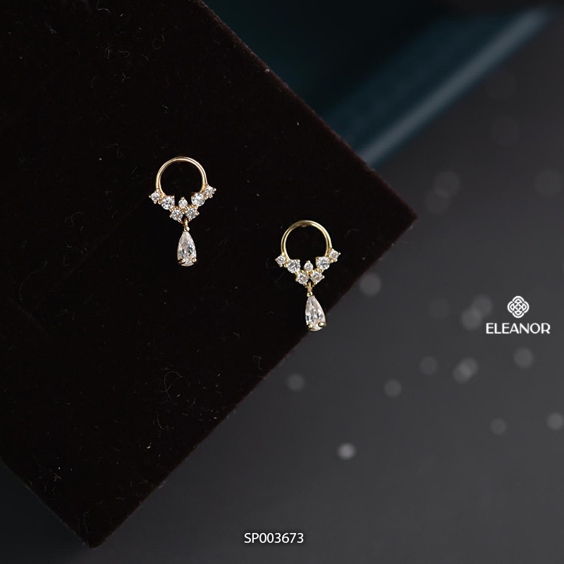 Bông tai nữ chuôi bạc 925 Eleanor Accessories đính đá dáng thả phụ kiện trang sức 3673