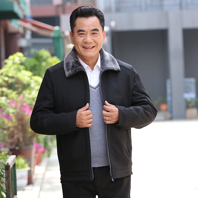 ❉♈Năm 2020 mùa thu và đông mới của bố trang phục áo khoác dày cho người đàn ông trung niên cao tuổi lông cừu