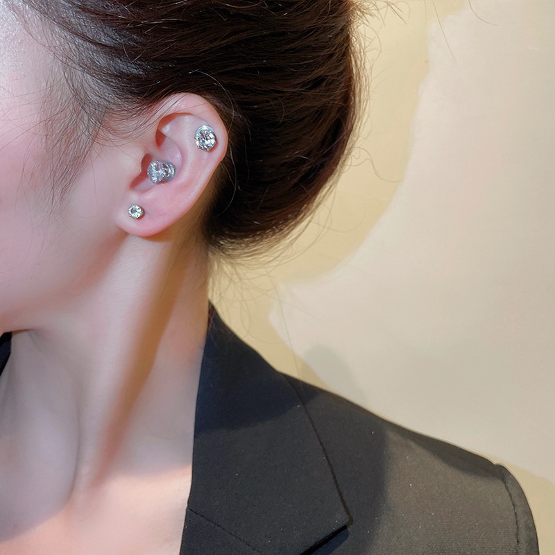 1 Đôi Bông Tai Titan Từ Tính Đính Đá Zircon Đơn Giản Thời Trang Hàn Quốc