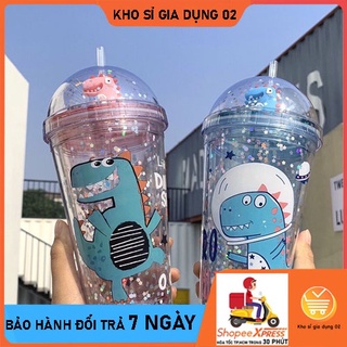 Cốc uống nước Khủng Long 2 lớp kim tuyến siêu Kute