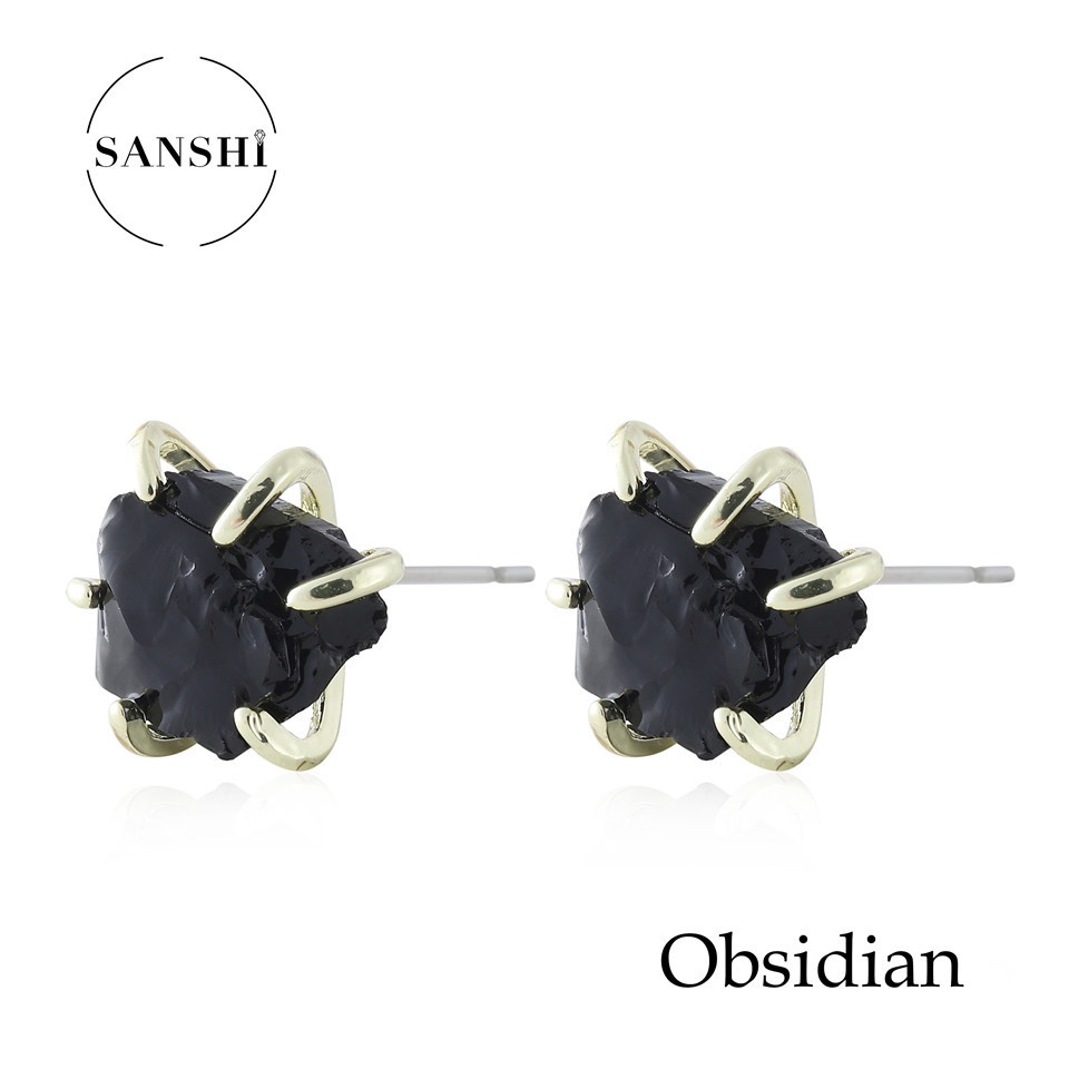 1 Đôi Bông Tai Bằng Thép Không Gỉ Xỏ Đá Thô Tự Nhiên Màu Hồng / Tím / Vàng Phong Cách retro Thanh Lịch Dành Cho Nữ