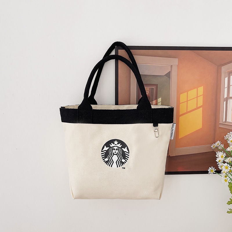 Túi Xách Tote Vải Bạt Siêu Nhẹ Cỡ Lớn In Hình Starbucks Chất Lượng Cao Cho Học Sinh