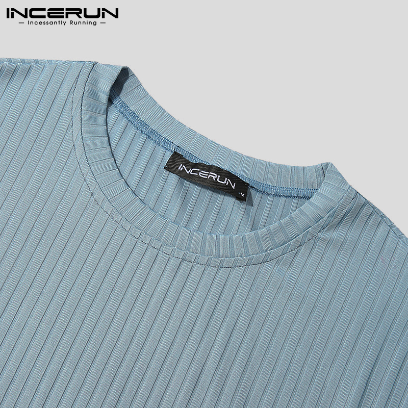 Bộ Quần Short + Áo INCERUN Tay Ngắn Kẻ Sọc Có Dây Rút Thời Trang Mùa Hè Cho Nam