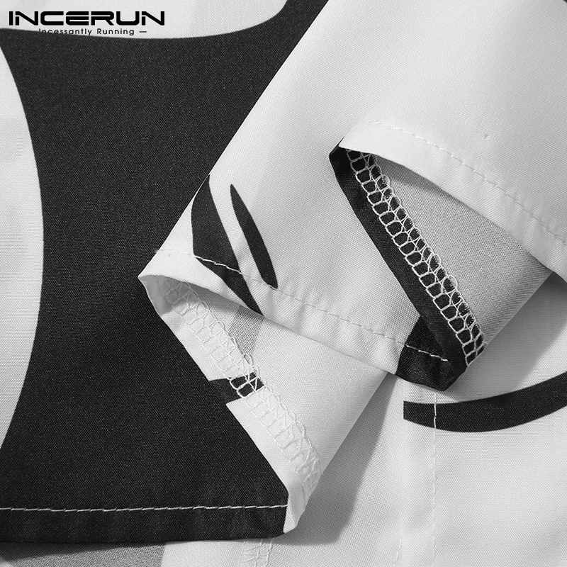 Áo sơ mi INCERUN tay ngắn cổ lật họa tiết nghệ thuật thời trang dành cho nam