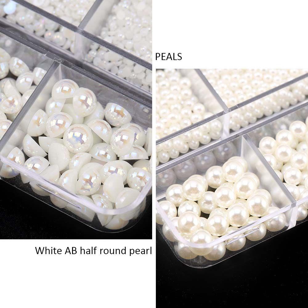 [Hàng mới về] Hộp hạt đá đính trang trí móng nghệ thuật DIY resin ngọc trai nhân tạo hỗn hợp 6 ngăn thời trang