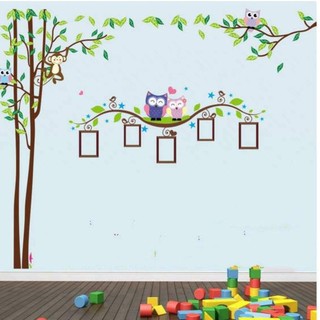 Decal trang trí decal dán tường cây xanh và khung ảnh cú mèo BINBIN EB146 (Có keo sẵn)