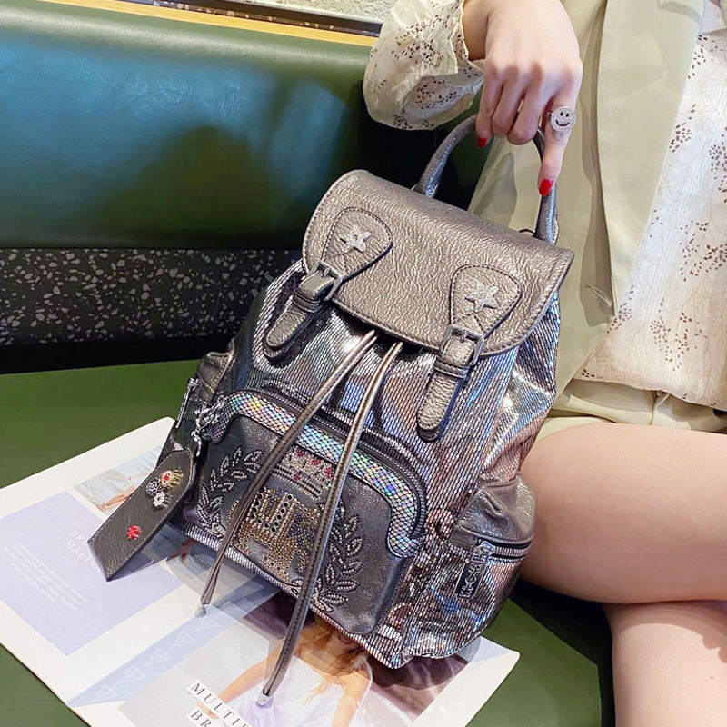 THANH LÝ BALO NỮ THỜI TRANG ÂU MỸ CAO CẤP, ĐEN ÁNH BẠC, HÀNG QUẢNG CHÂU CÁ TÍNH