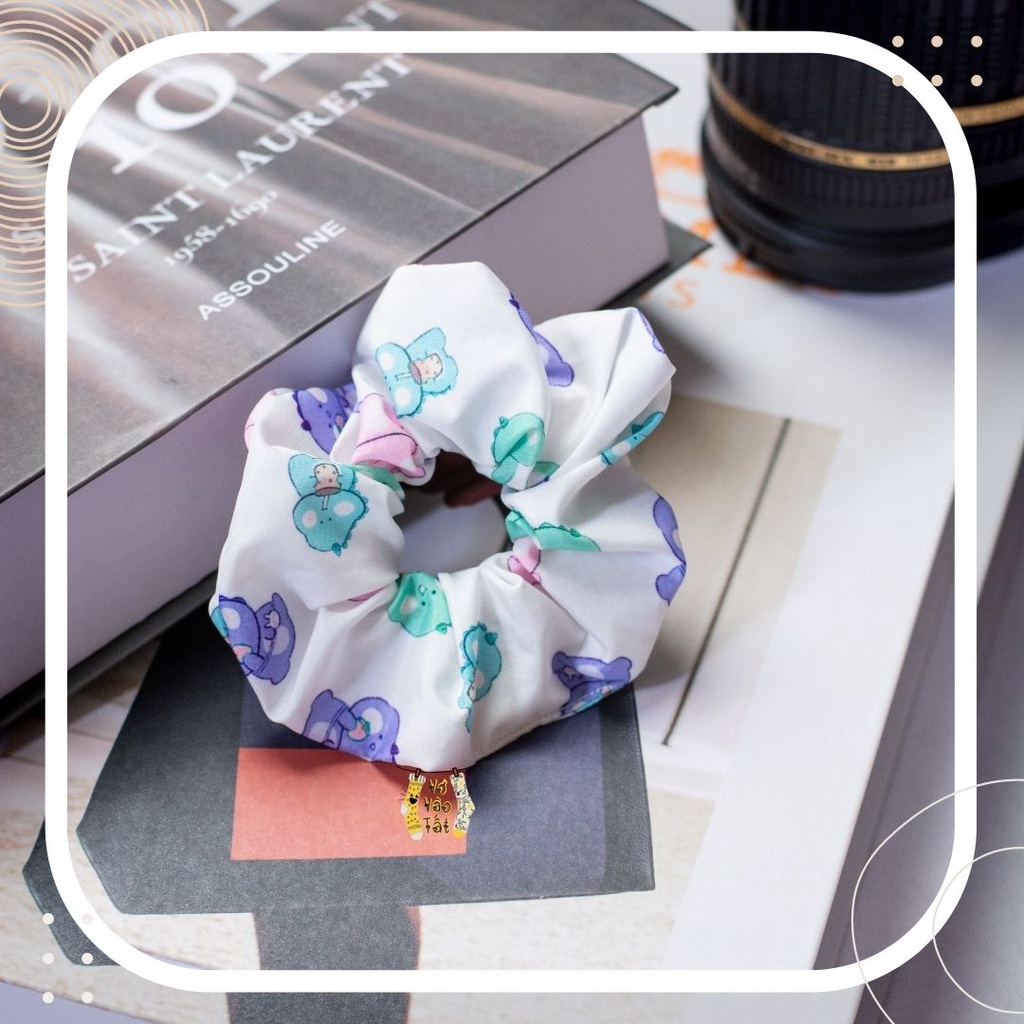 Đồ buộc tóc Scrunchies vải phi họa tiết hoạt hình