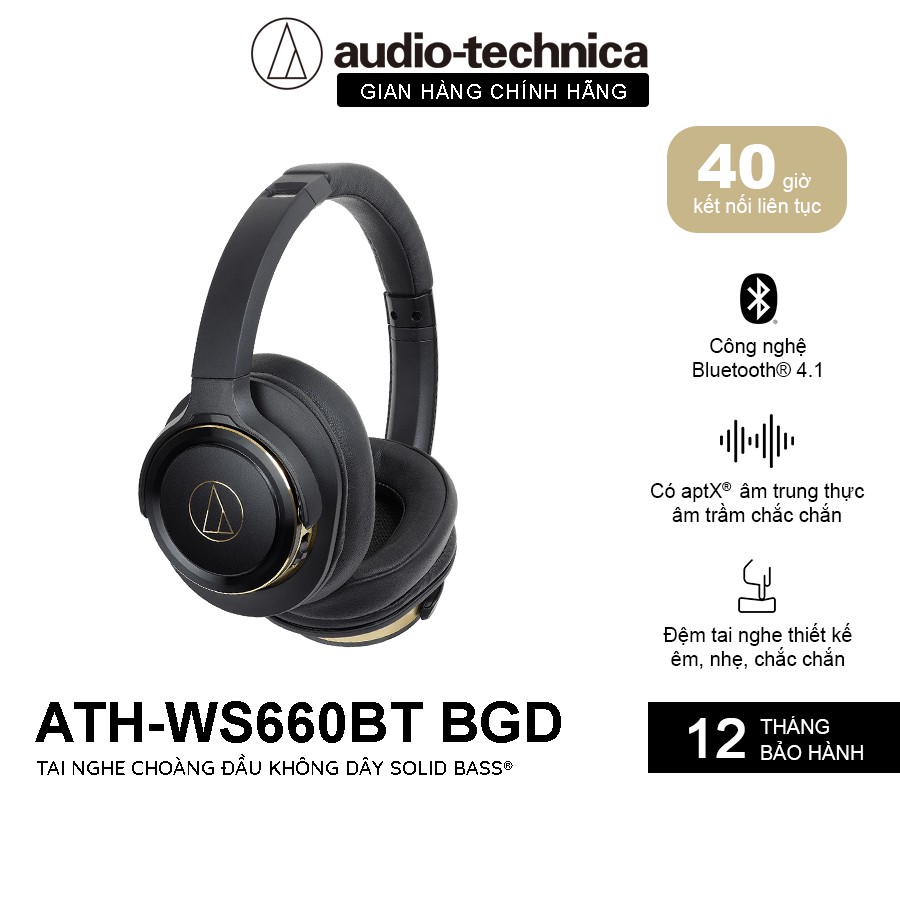 Tai Nghe Choàng Đầu Bluetooth 4.1 Audio-Technica Solid Bass ATH-WS660BT- Hàng Chính Hãng