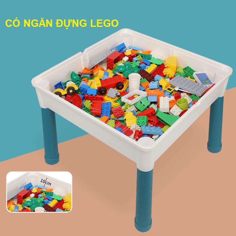 Bàn ghế cho bé chơi xếp hình lắp ghép đa năng kiêm bàn học bằng nhựa an toàn cho bé trai gái từ 2 3 4 5 tuổi