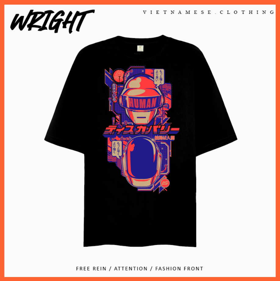 RVIt /Áo Phông Tay Lỡ Nhóm Nhạc Daft Punk Phong Cách Nhật Bản Form Rộng Unisex 100% Cotton!
