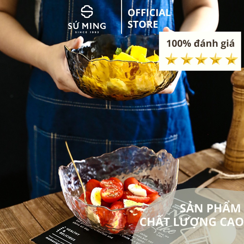 Bát Tô Thuỷ Tinh Đẹp [NHẬT BẢN][VIỀN VÀNG] đựng hoa quả, salad, trang trí nhà cửa đẹp, thuỷ tinh chịu nhiệt