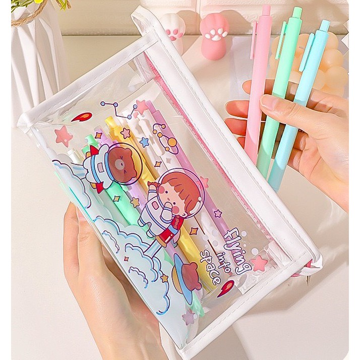 Hộp bút, túi đựng mĩ phẩm trong suốt in hình hoạt hình dễ thương