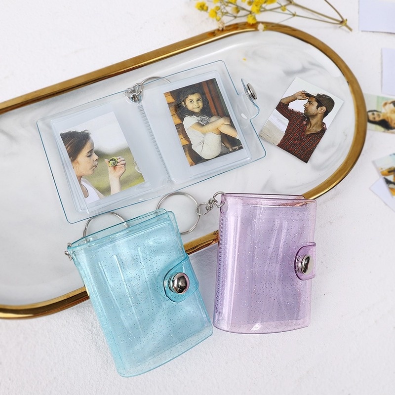 Túi Đựng Ảnh 16 Ngăn Bằng PVC Trong Suốt Có Dây Đeo Tiện Dụng