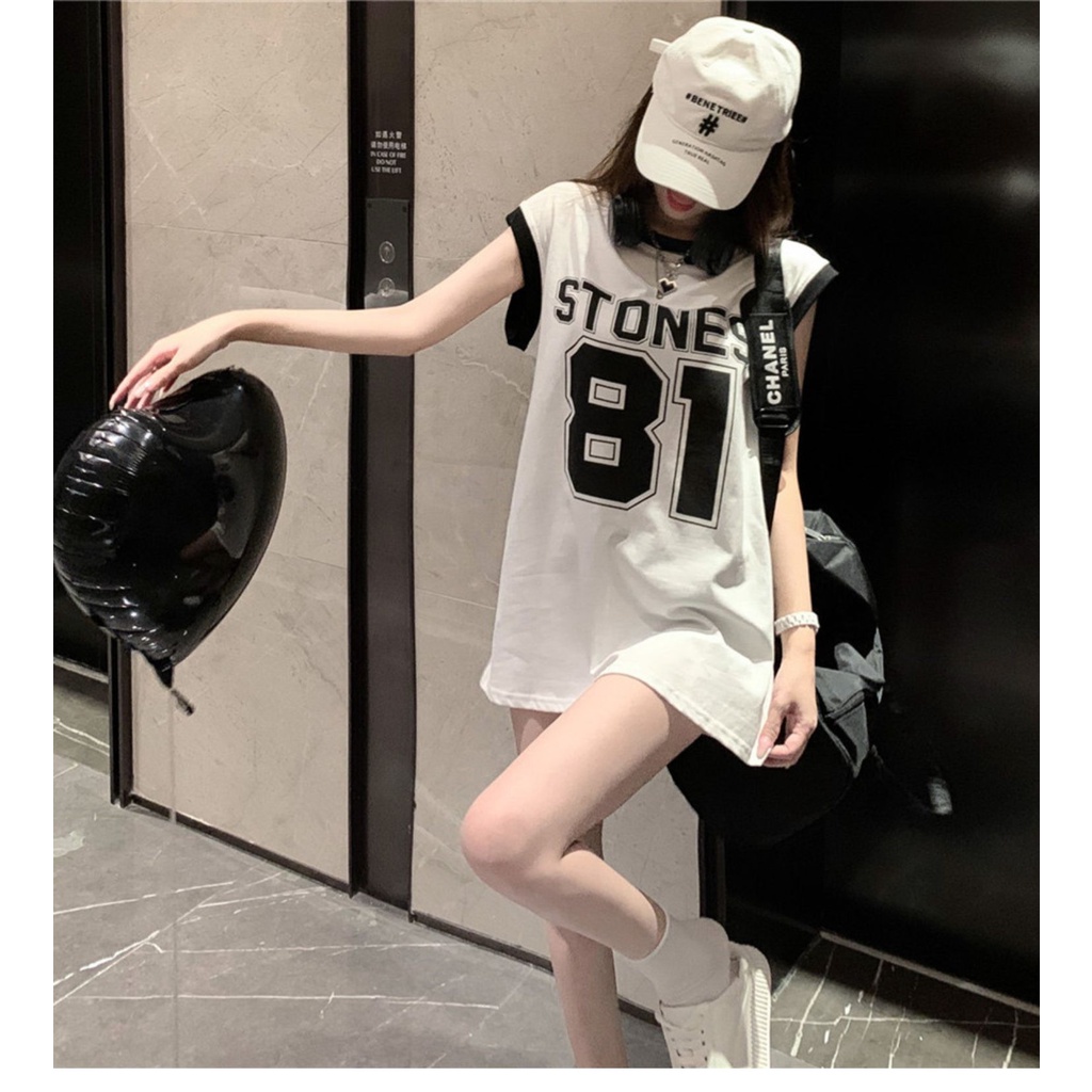 Áo ba lỗ ZHELIHANGFEI thể thao dáng rộng in họa tiết chữ số thời trang dễ phối đồ dành cho nữ