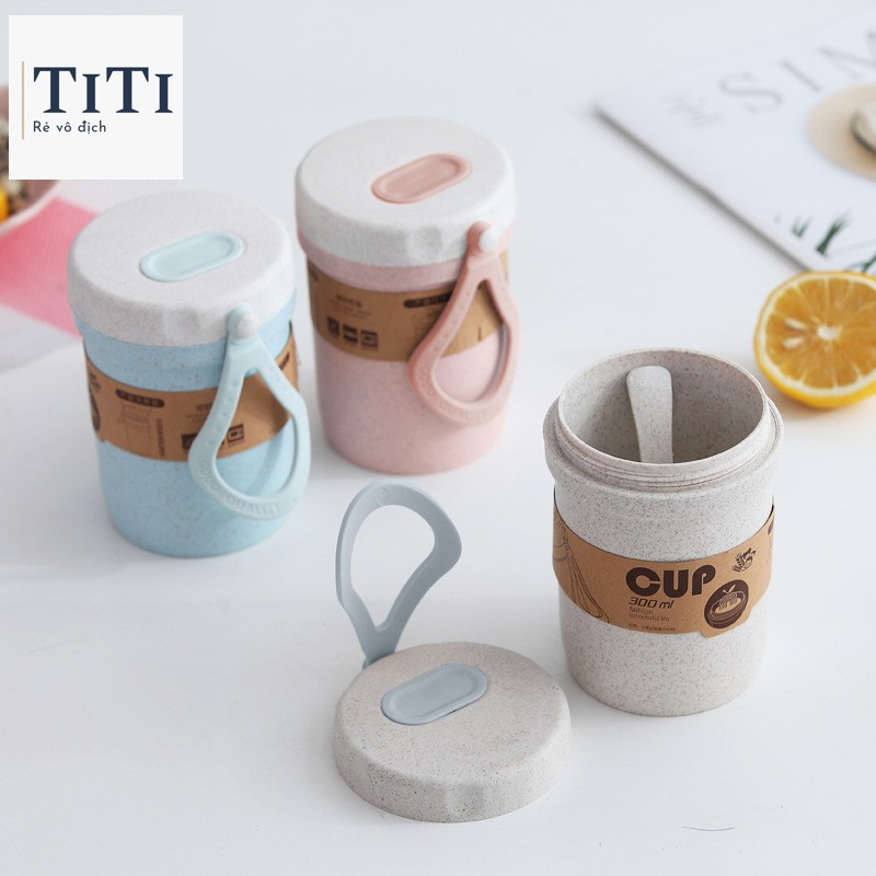 Cốc đựng súp - canh - cháo lúa mạch cầm tay có tay xách