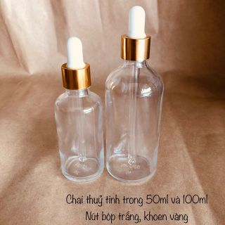 Chai thủy tinh 50ml nắp bóp khoen vàng