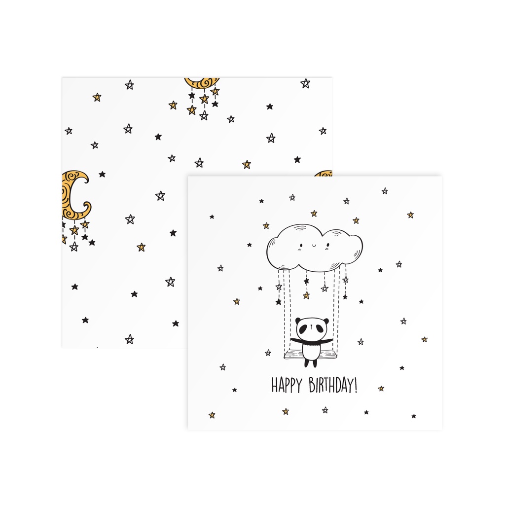 Thiệp sinh nhật, tình bạn, tình yêu, Valentine SDstationery Panda vuông 12 cm hình gấu trúc dễ thương