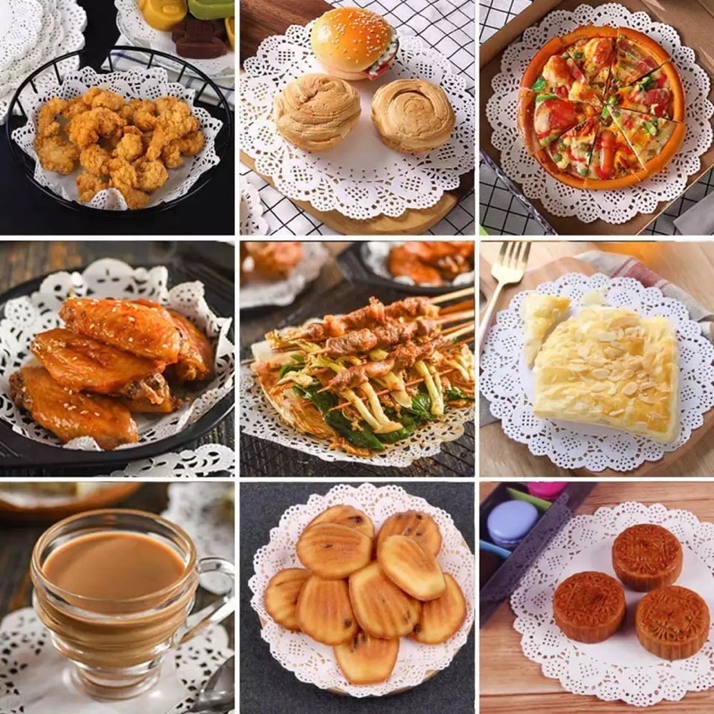 Set giấy bèo ren trắng lót bánh, decor thức ăn 200g