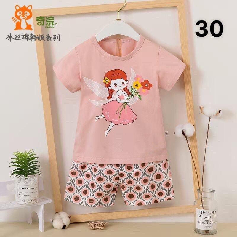 bộ cotton cộc tay bé gái