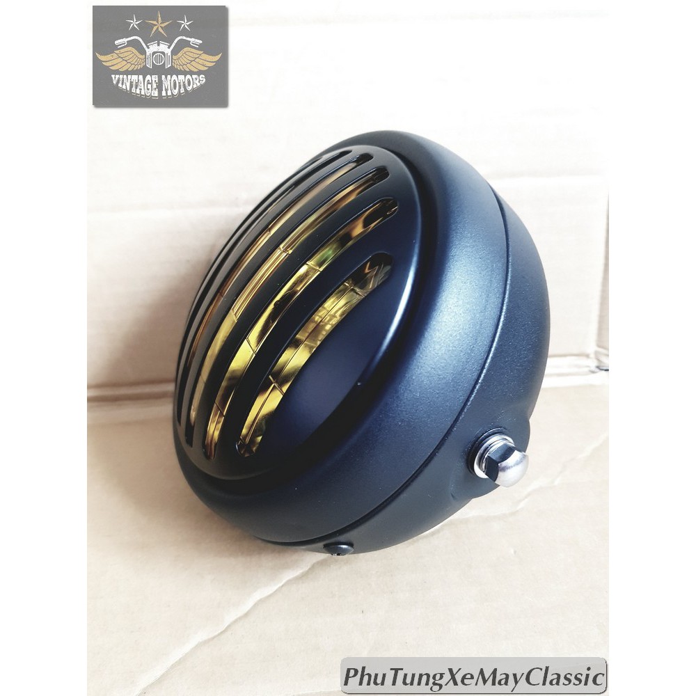 Đèn pha Su GN kính vàng lưới sắt sơn tĩnh điện - ĐÈN PHA XE MÁY ĐỘ CLASSIC, Cafe Racer Tracker CG125 SU GN125 CD 67 WIN