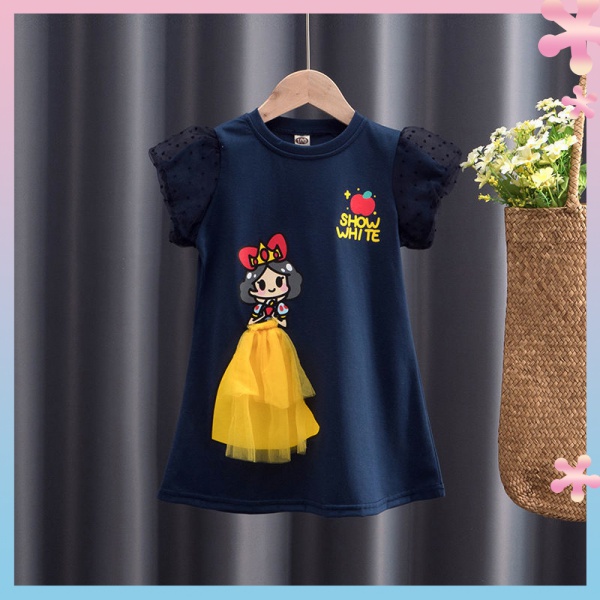 ✨✨Đầm Lưới Tay Phồng 100% Cotton Nguyên Chất In Họa Tiết Hoạt Hình Ba Chiều Thời Trang Mùa Hè Dành Cho Bé Gái