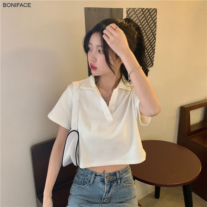 Áo croptop có cổ Boniface Áo polo croptop nữ ngắn tay chất cotton