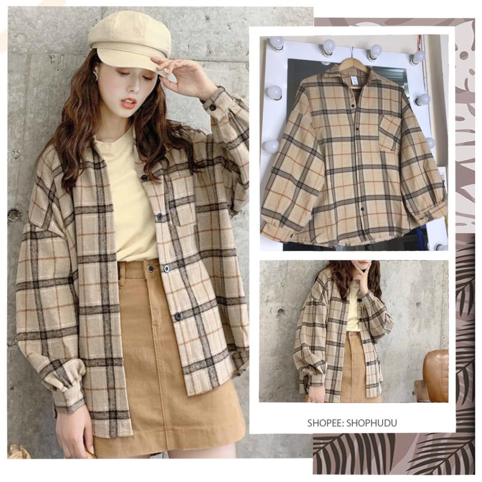 A022 Áo sơ mi caro dài tay nam nữ đẹp thu đông dáng rộng, áo khoác ngoài chống nắng kẻ ô oversize vintage Hàn Quốc !