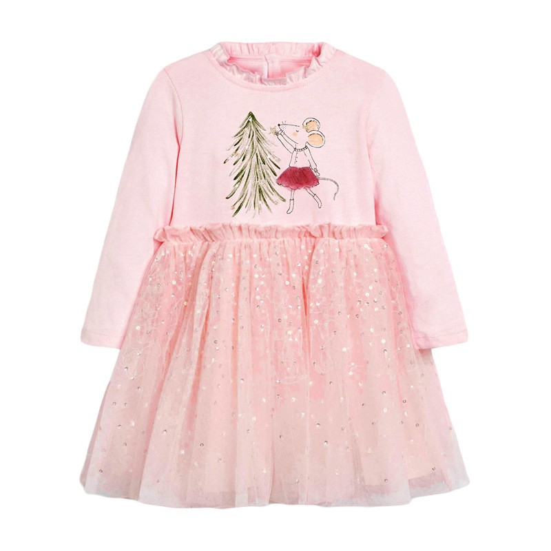Mã S1008 váy dài tay băng lông , chân váy đính hạt cườm lấp lánh xinh yêu của Little Maven